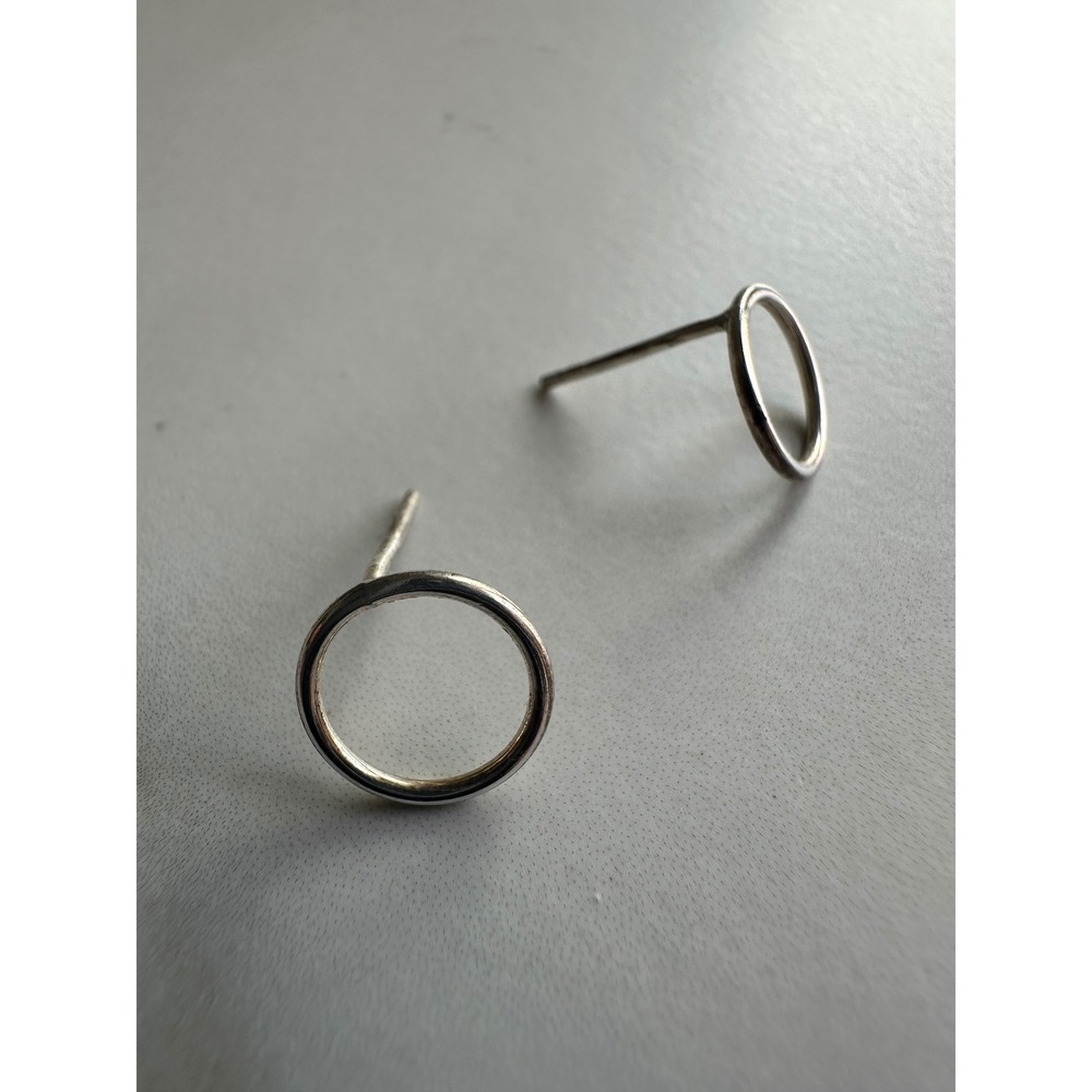 Unmarked Sterling Silver Open Circle Stud Earrings Minimalist Geometric Posts